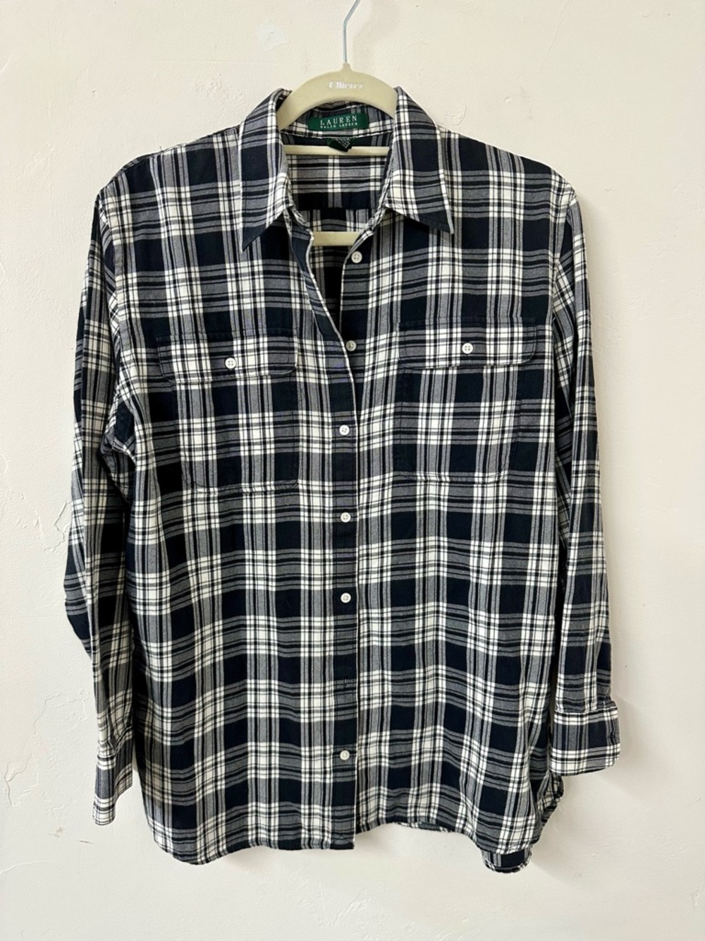 Lauren Ralph Lauren Black & White Plaid Cotton Button-Up Shirt